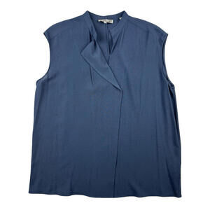 Vince Silk Sleeveless Crepe Blouse Top Blue Size S